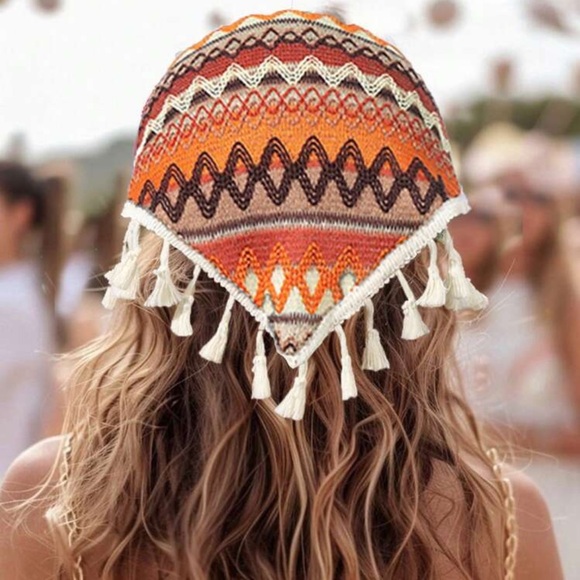 1pc Bohemian-Style Orange Tassel Bandana Headband - Picture 1 of 3
